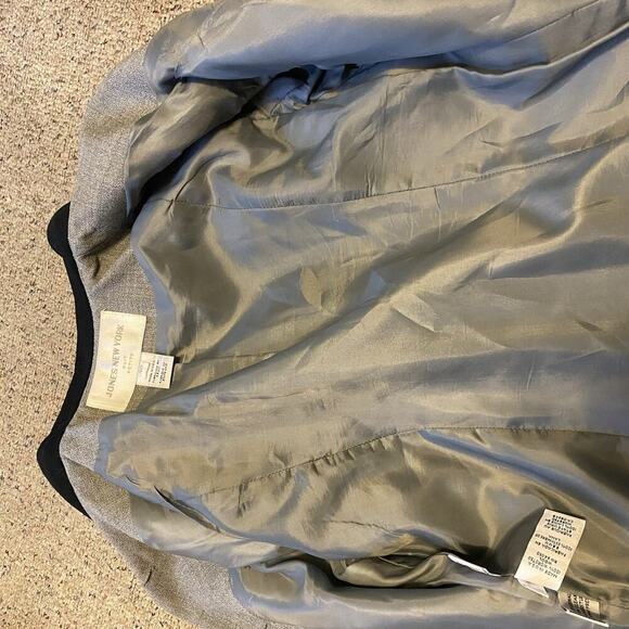 Jones New York Suit Women 4P Jacket Skirt Set Wool Mini USA Academia Career Grey - Picture 6 of 16
